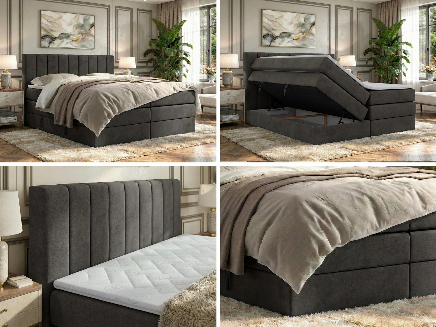 MKS MÖBEL Boxspringbett ALVER KING (Set, Topper T25/Visco, T30-Schaum, Doppelbett mit Stauraum und Topper), Polsterbett mit Bettkasten, Multipocket + Pocket Pre – Bild 3 von 5