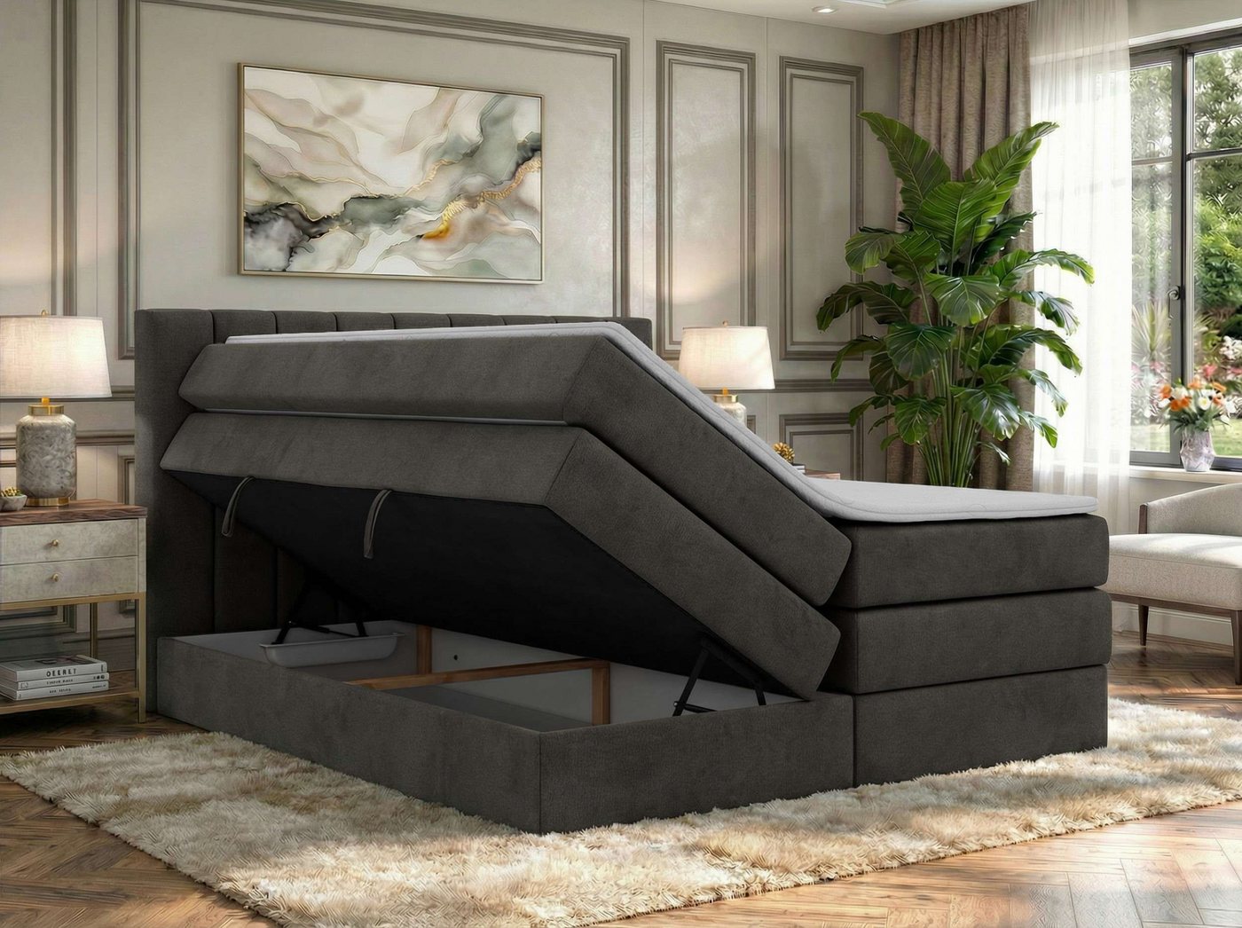 MKS MÖBEL Boxspringbett ALVER KING (Set, Topper T25/Visco, T30-Schaum, Doppelbett mit Stauraum und Topper), Polsterbett mit Bettkasten, Multipocket + Pocket Pre – Bild 5 von 5
