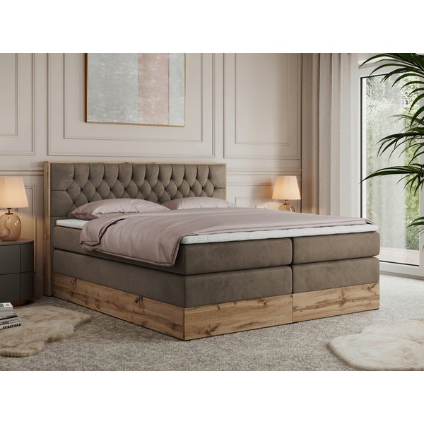 MKS MÖBEL Boxspringbett AMORE KING (Set, T30-Schaum, Topper T25/Visco, fünf Matratzen, zwei Bettkästen), mit Multipocket Matratzen, Boxspringbett, mit Möbelplat