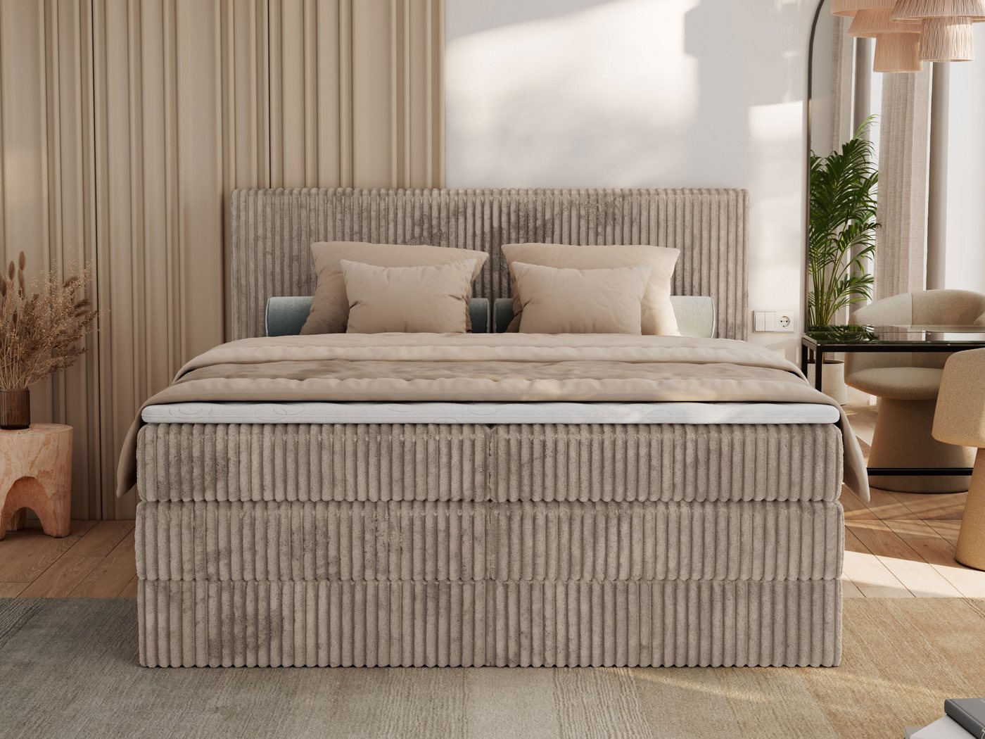 MKS MÖBEL Boxspringbett TILIANO KING (Packung, Set, Topper T25, Doppelbett, T30-Schaum), Polsterbett mit Multipocket-Matratzen, Cord Bett, Zwei Bettkästen – Bild 4 von 5