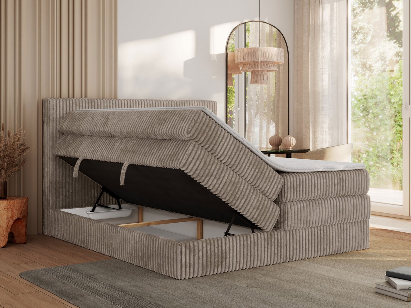 MKS MÖBEL Boxspringbett TILIANO KING (Packung, Set, Topper T25, Doppelbett, T30-Schaum), Polsterbett mit Multipocket-Matratzen, Cord Bett, Zwei Bettkästen – Bild 5 von 5