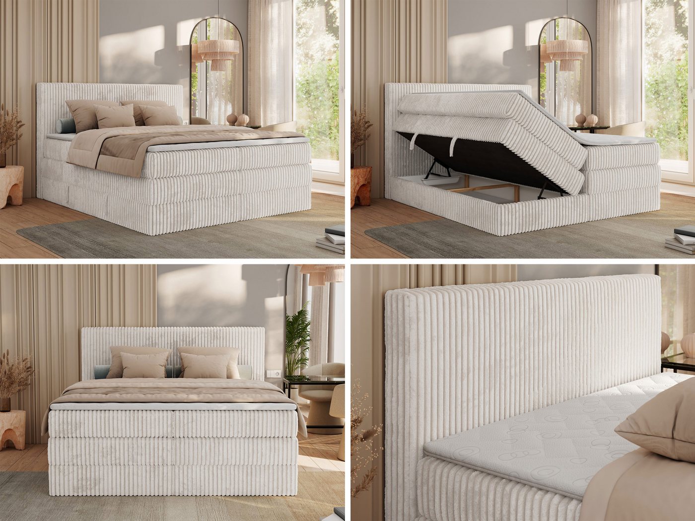 MKS MÖBEL Boxspringbett TILIANO KING (Packung, Set, Topper T25, Doppelbett, T30-Schaum), Polsterbett mit Multipocket-Matratzen, Cord Bett, Zwei Bettkästen – Bild 3 von 5