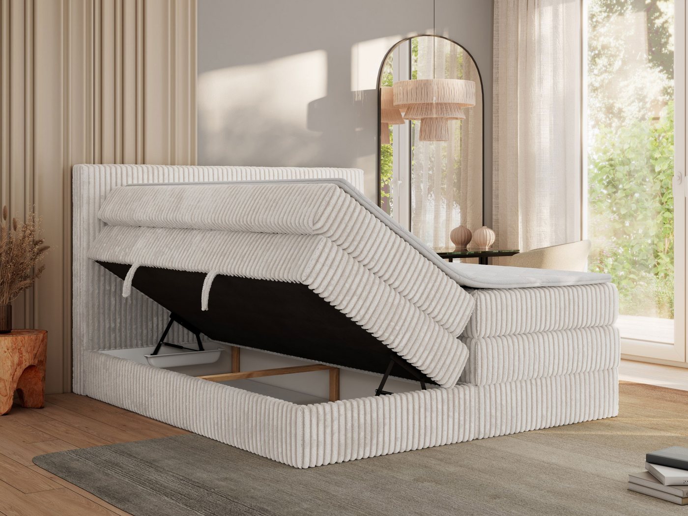 MKS MÖBEL Boxspringbett TILIANO KING (Packung, Set, Visco-Topper, Doppelbett, T30-Schaum), Polsterbett mit Multipocket-Matratzen, Cord Bett, Zwei Bettkästen – Bild 5 von 5