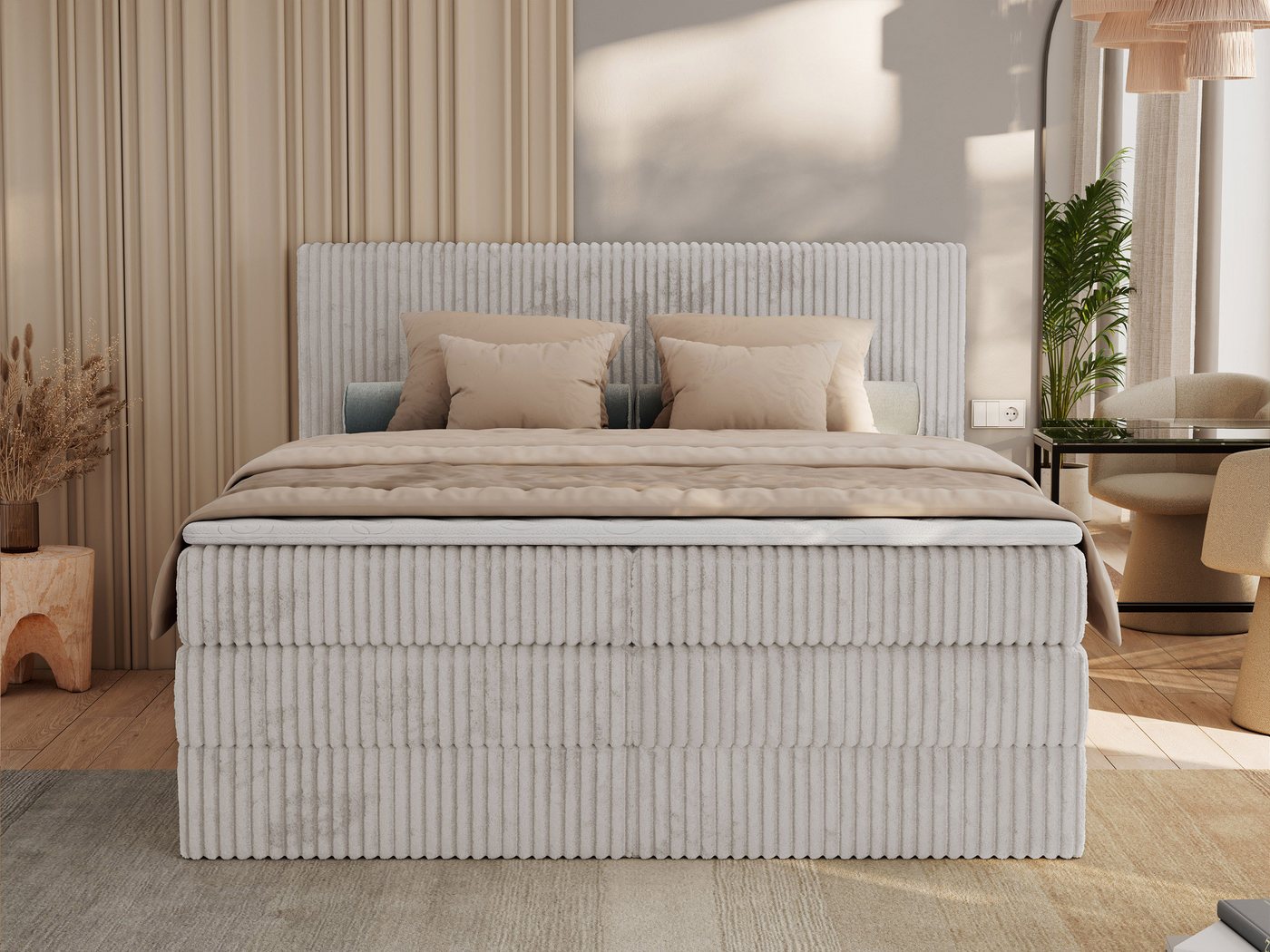 MKS MÖBEL Boxspringbett TILIANO KING (Packung, Set, Topper T25, Doppelbett, T30-Schaum), Polsterbett mit Multipocket-Matratzen, Cord Bett, Zwei Bettkästen – Bild 2 von 5