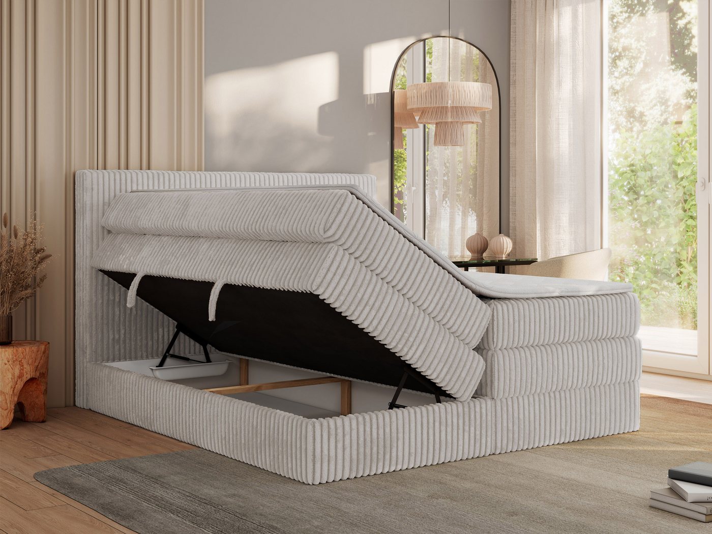 MKS MÖBEL Boxspringbett TILIANO KING (Packung, Set, Topper T25, Doppelbett, T30-Schaum), Polsterbett mit Multipocket-Matratzen, Cord Bett, Zwei Bettkästen – Bild 3 von 5