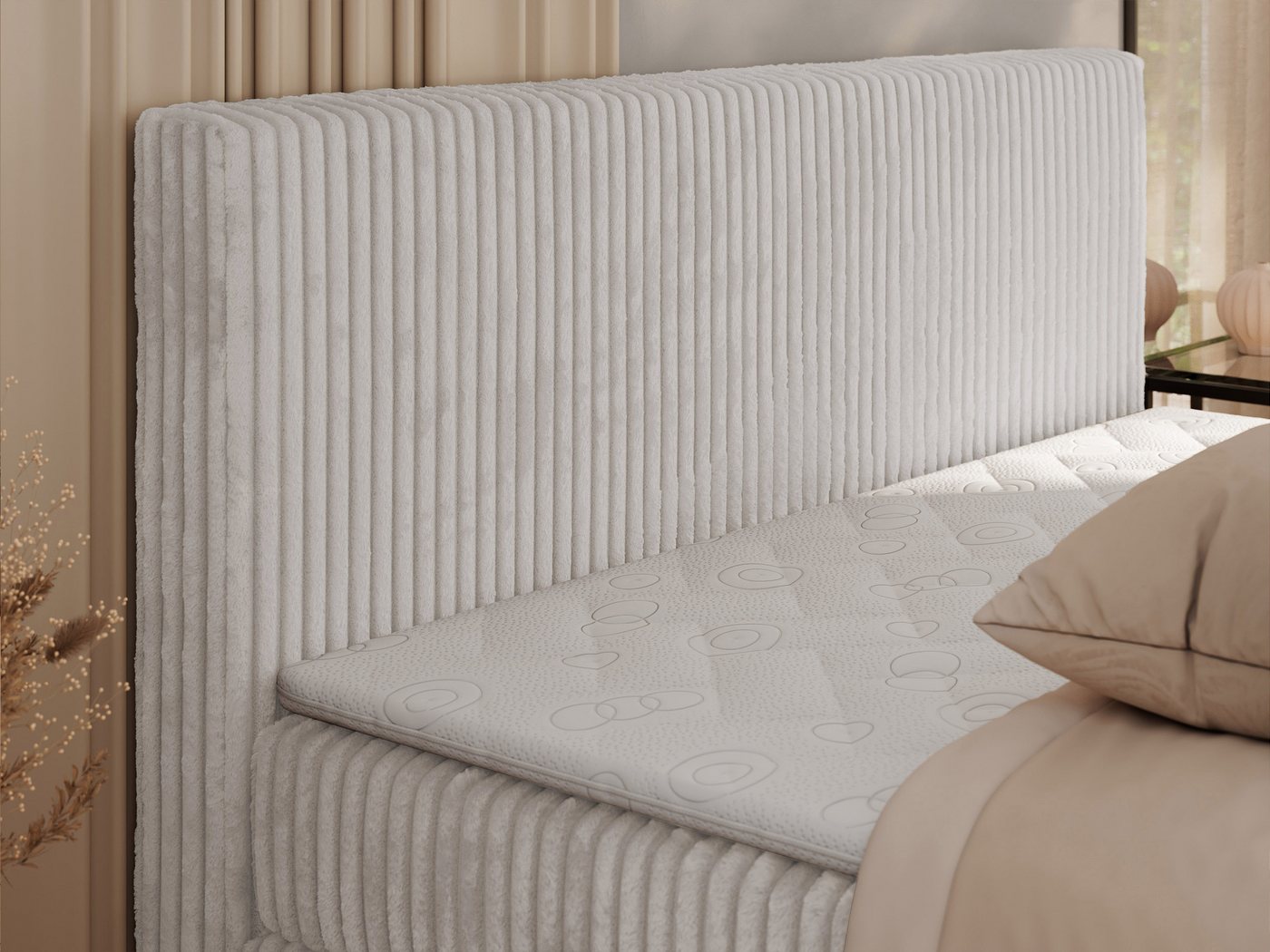 MKS MÖBEL Boxspringbett TILIANO KING (Packung, Set, Topper T25, Doppelbett, T30-Schaum), Polsterbett mit Multipocket-Matratzen, Cord Bett, Zwei Bettkästen – Bild 4 von 5
