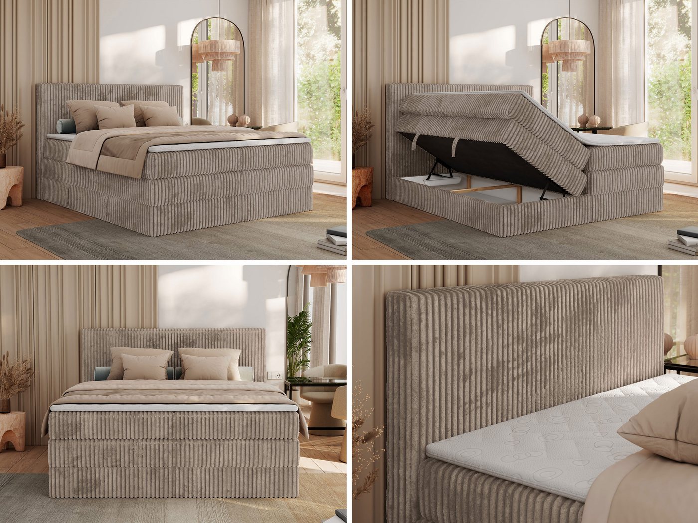 MKS MÖBEL Boxspringbett TILIANO KING (Packung, Set, Topper T25, Doppelbett, T30-Schaum), Polsterbett mit Multipocket-Matratzen, Cord Bett, Zwei Bettkästen – Bild 3 von 5