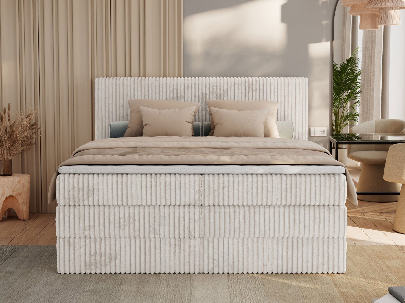 MKS MÖBEL Boxspringbett TILIANO KING (Packung, Set, Topper T25, Doppelbett, T30-Schaum), Polsterbett mit Multipocket-Matratzen, Cord Bett, Zwei Bettkästen – Bild 4 von 5