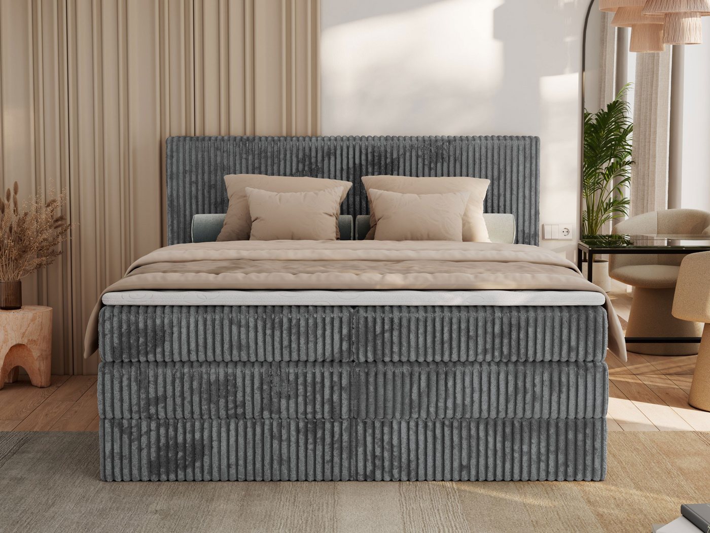 MKS MÖBEL Boxspringbett TILIANO KING (Packung, Set, Topper T25, Doppelbett, T30-Schaum), Polsterbett mit Multipocket-Matratzen, Cord Bett, Zwei Bettkästen – Bild 4 von 5