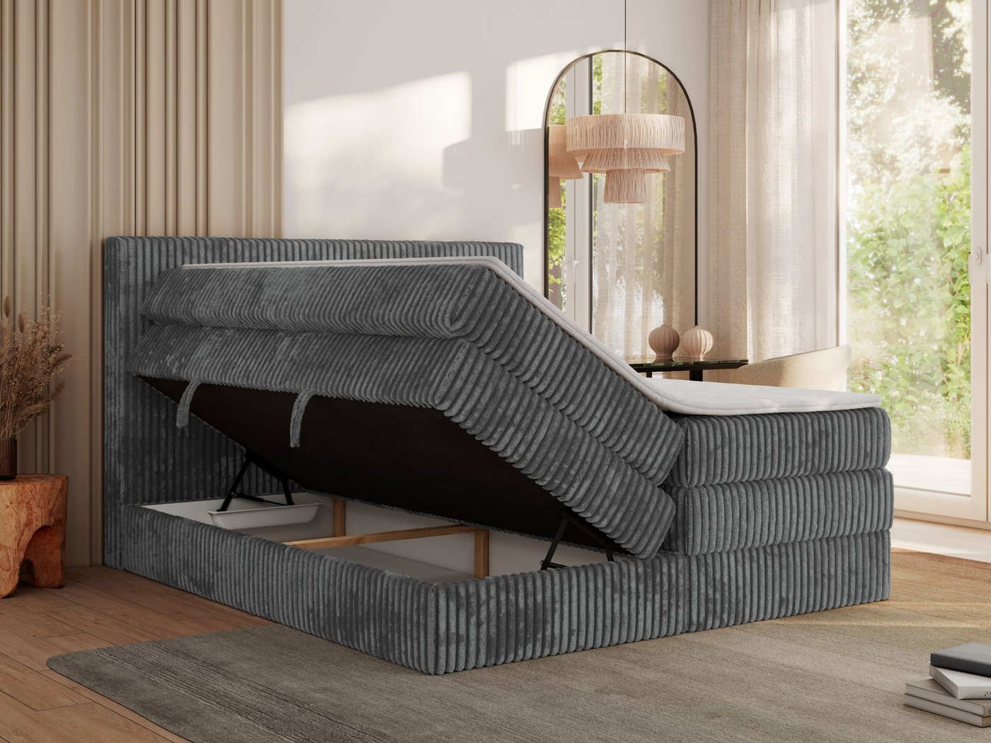 MKS MÖBEL Boxspringbett TILIANO KING (Packung, Set, Topper T25, Doppelbett, T30-Schaum), Polsterbett mit Multipocket-Matratzen, Cord Bett, Zwei Bettkästen – Bild 5 von 5