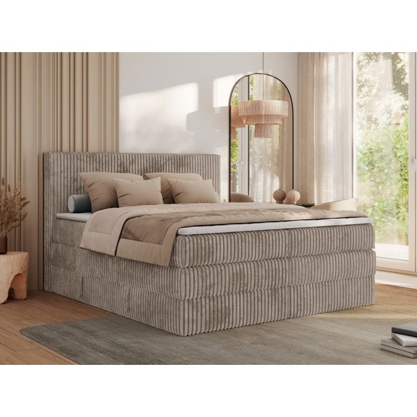MKS MÖBEL Boxspringbett TILIANO KING (Packung, Set, Visco-Topper, Doppelbett, T30-Schaum), Polsterbett mit Multipocket-Matratzen, Cord Bett, Zwei Bettkästen