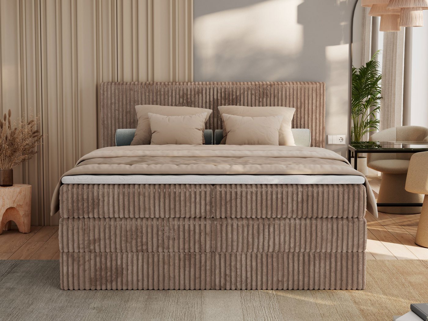 MKS MÖBEL Boxspringbett TILIANO KING (Packung, Set, Topper T25, Doppelbett, T30-Schaum), Polsterbett mit Multipocket-Matratzen, Cord Bett, Zwei Bettkästen – Bild 4 von 5
