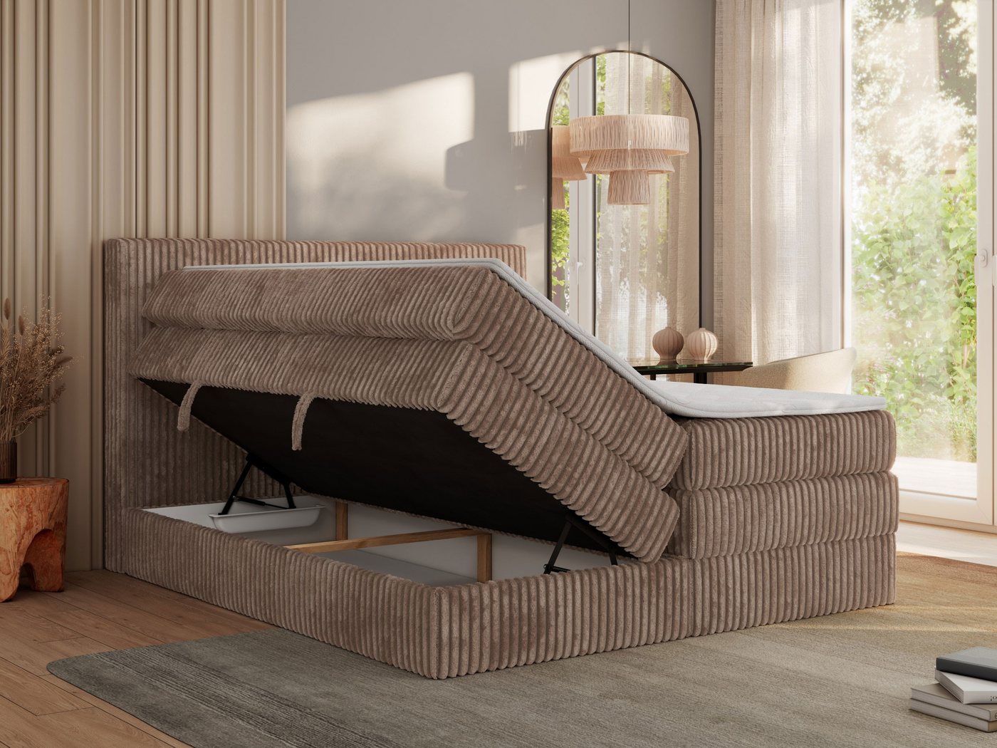 MKS MÖBEL Boxspringbett TILIANO KING (Packung, Set, Topper T25, Doppelbett, T30-Schaum), Polsterbett mit Multipocket-Matratzen, Cord Bett, Zwei Bettkästen – Bild 5 von 5