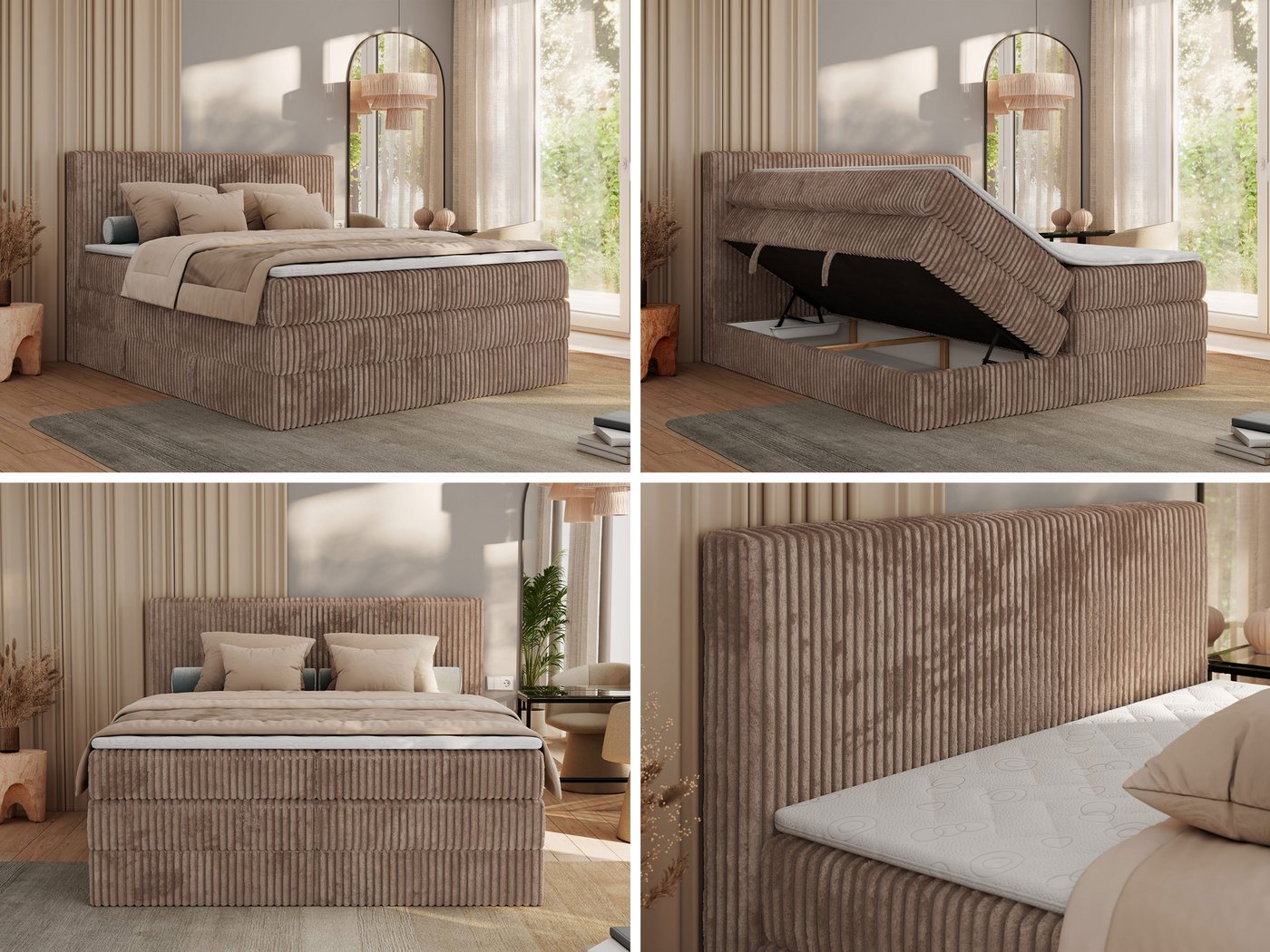 MKS MÖBEL Boxspringbett TILIANO KING (Packung, Set, Topper T25, Doppelbett, T30-Schaum), Polsterbett mit Multipocket-Matratzen, Cord Bett, Zwei Bettkästen – Bild 3 von 5