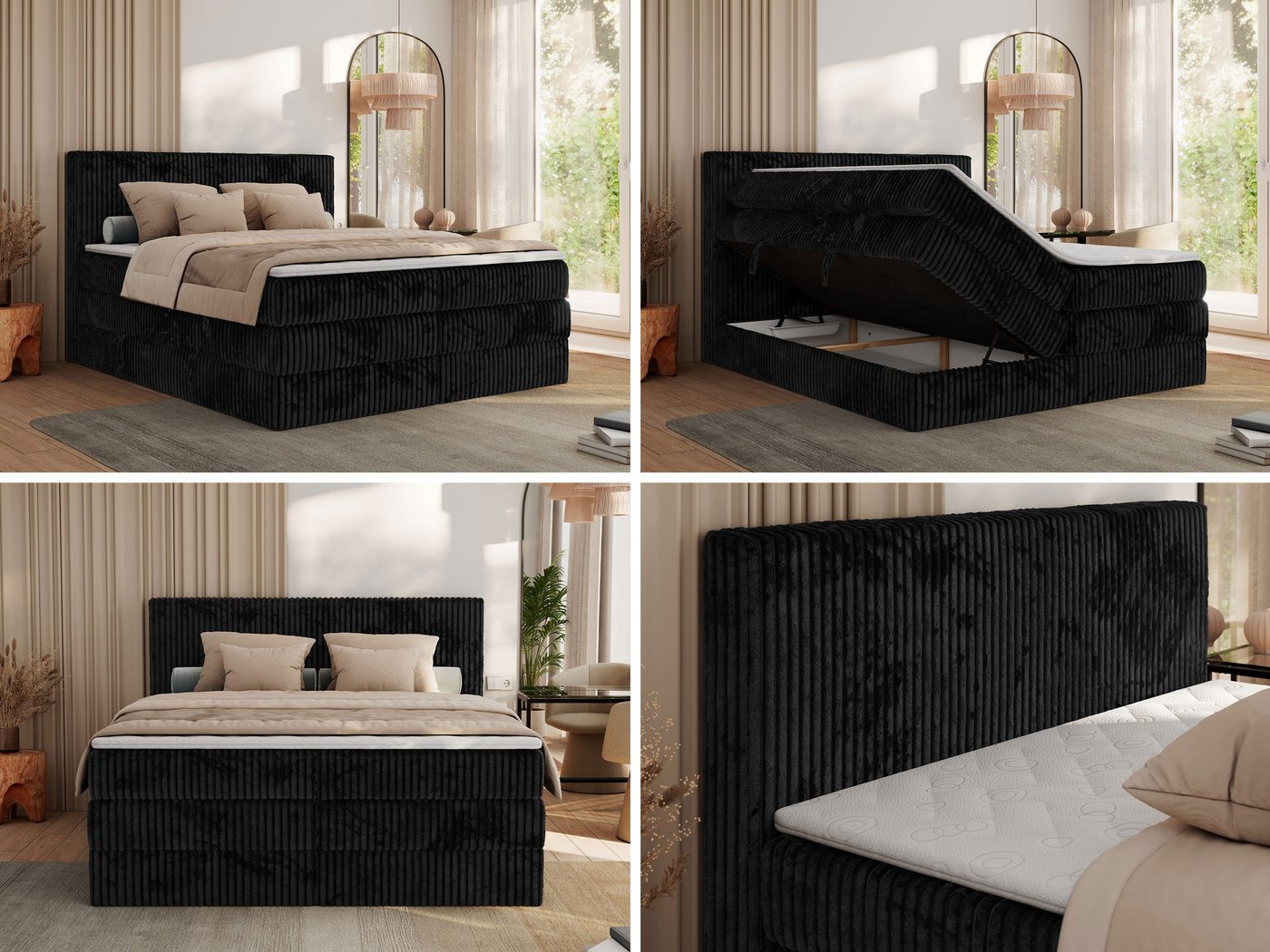 MKS MÖBEL Boxspringbett TILIANO KING (Packung, Set, Topper T25, Doppelbett, T30-Schaum), Polsterbett mit Multipocket-Matratzen, Cord Bett, Zwei Bettkästen – Bild 3 von 5
