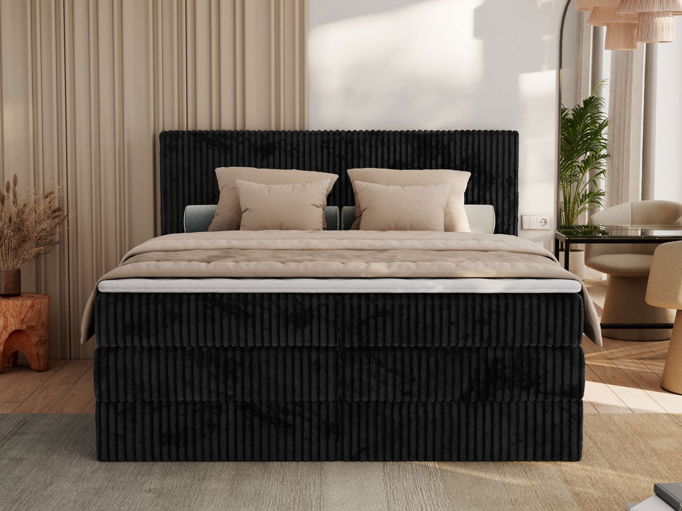 MKS MÖBEL Boxspringbett TILIANO KING (Packung, Set, Topper T25, Doppelbett, T30-Schaum), Polsterbett mit Multipocket-Matratzen, Cord Bett, Zwei Bettkästen – Bild 4 von 5