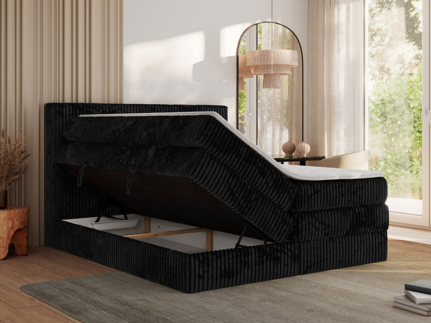 MKS MÖBEL Boxspringbett TILIANO KING (Packung, Set, Topper T25, Doppelbett, T30-Schaum), Polsterbett mit Multipocket-Matratzen, Cord Bett, Zwei Bettkästen – Bild 5 von 5