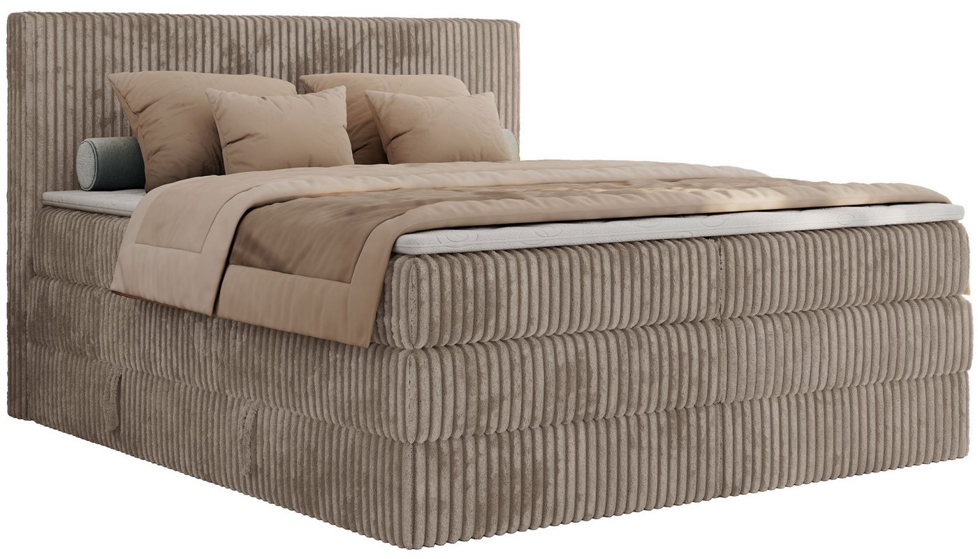 MKS MÖBEL Boxspringbett TILIANO KING (Packung, Set, Topper T25, Doppelbett, T30-Schaum), Polsterbett mit Multipocket-Matratzen, Cord Bett, Zwei Bettkästen – Bild 2 von 5