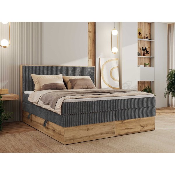 MKS MÖBEL Boxspringbett WOOD CLASSIC KING (Packung, Set, Topper T25/Visco, hohe Kopfteil, Multipocket-Matratze), Polsterbett, zwei Bettkästen, Möbelplatteneleme