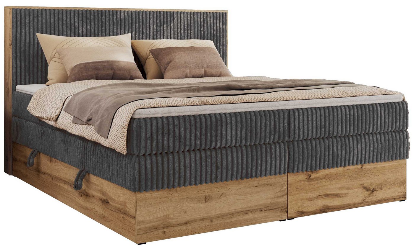 MKS MÖBEL Boxspringbett WOOD CLASSIC KING (Packung, Set, Topper T25/Visco, hohe Kopfteil, Multipocket-Matratze), Polsterbett, zwei Bettkästen, Möbelplatteneleme – Bild 2 von 5