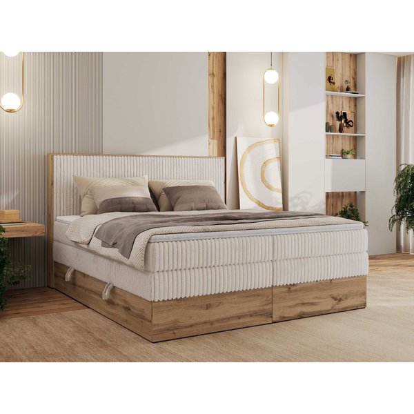 MKS MÖBEL Boxspringbett WOOD CLASSIC KING (Packung, Set, Topper T25/Visco, hohe Kopfteil, Multipocket-Matratze), Polsterbett, zwei Bettkästen, Möbelplatteneleme