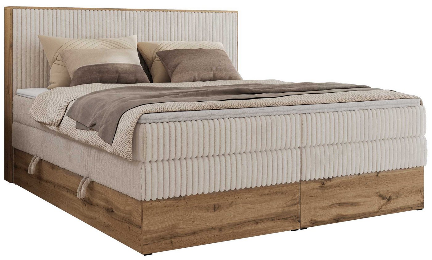 MKS MÖBEL Boxspringbett WOOD CLASSIC KING (Packung, Set, Topper T25/Visco, hohe Kopfteil, Multipocket-Matratze), Polsterbett, zwei Bettkästen, Möbelplatteneleme – Bild 2 von 5