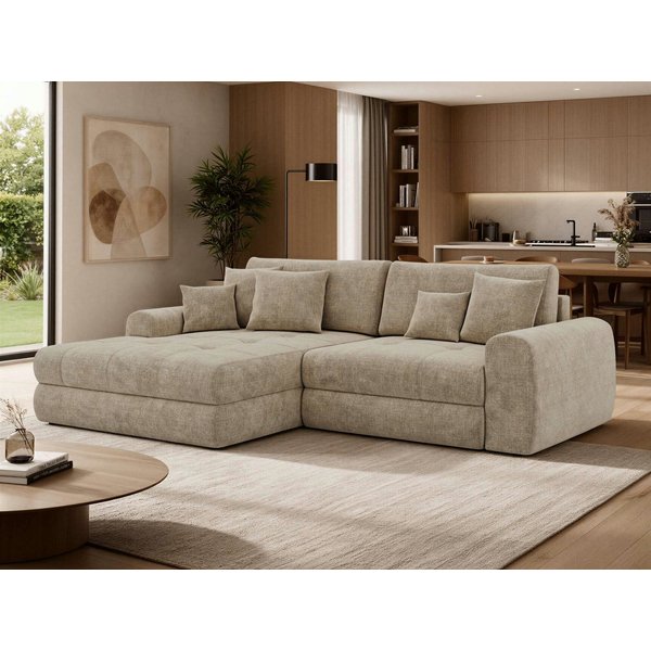 MKS MÖBEL Ecksofa ARELIA L, DL-Schlaffunktion, Wellenfeder, Ecksofa L-form, L-form Sofa, Schlaffunktion, lose Kissen, Bettkasten