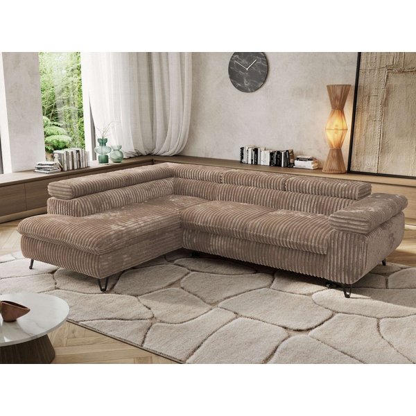 MKS MÖBEL Ecksofa PABLO L, Set, HR35-Schaum, Metallbeinen, Wellenfedern, L-form, Schlaffunktion, verstellbaren Kopfstützen, Bettkasten