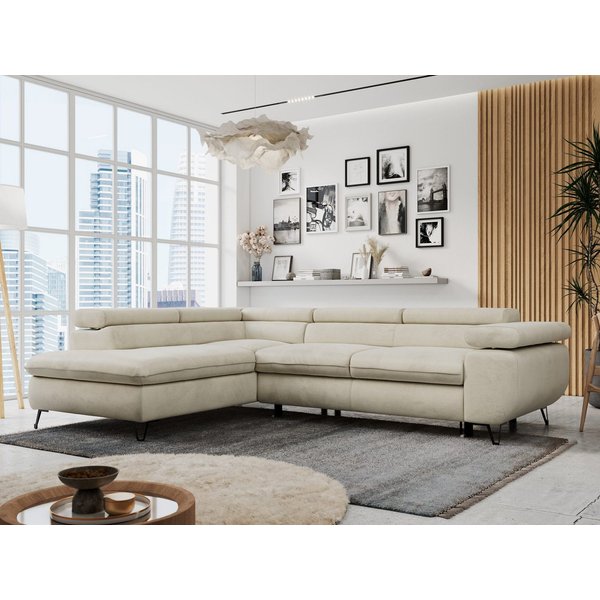 MKS MÖBEL Ecksofa PETER L, Set, Ecksofa L-form, HR35-Schaum, Wellenfederkern, Bettfunktion, Einstellbare Kopfstützen, Bettkasten