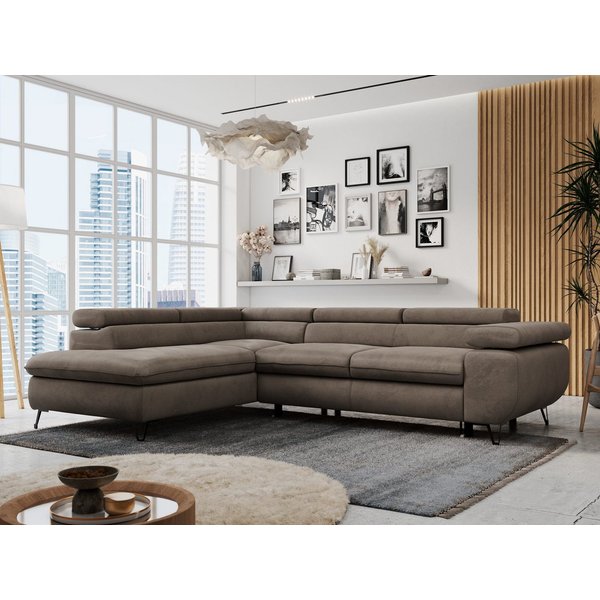 MKS MÖBEL Ecksofa PETER L, Set, Ecksofa L-form, HR35-Schaum, Wellenfederkern, Bettfunktion, Einstellbare Kopfstützen, Bettkasten