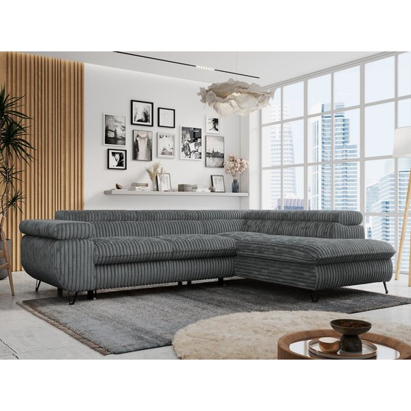 MKS MÖBEL Ecksofa PETER L, Set, Ecksofa L-form, HR35-Schaum, Wellenfederkern, Bettfunktion, Einstellbare Kopfstützen, Bettkasten