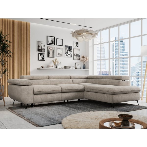 MKS MÖBEL Ecksofa PETER L, Set, Ecksofa L-form, HR35-Schaum, Wellenfederkern, Bettfunktion, Einstellbare Kopfstützen, Bettkasten