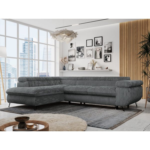 MKS MÖBEL Ecksofa PETER L, Set, Ecksofa L-form, HR35-Schaum, Wellenfederkern, Bettfunktion, Einstellbare Kopfstützen, Bettkasten