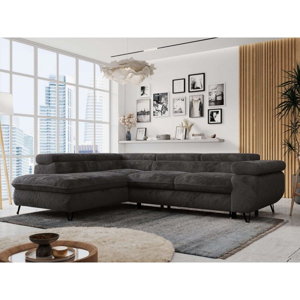 MKS MÖBEL Ecksofa PETER L, Set, Ecksofa L-form, HR35-Schaum, Wellenfederkern, Bettfunktion, Einstellbare Kopfstützen, Bettkasten