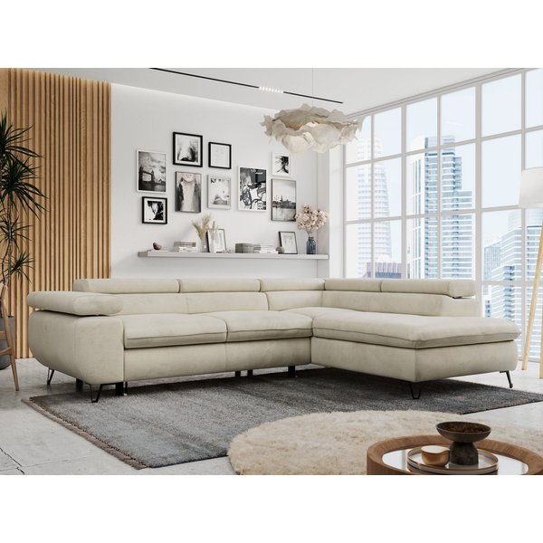 MKS MÖBEL Ecksofa PETER L, Set, Ecksofa L-form, HR35-Schaum, Wellenfederkern, Bettfunktion, Einstellbare Kopfstützen, Bettkasten