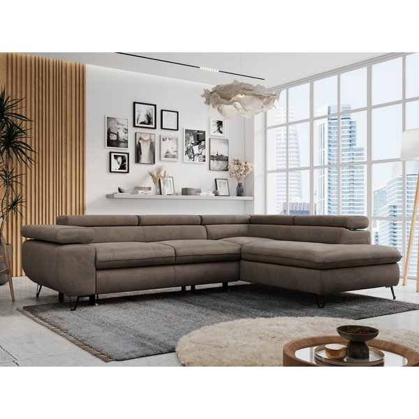 MKS MÖBEL Ecksofa PETER L, Set, Ecksofa L-form, HR35-Schaum, Wellenfederkern, Bettfunktion, Einstellbare Kopfstützen, Bettkasten