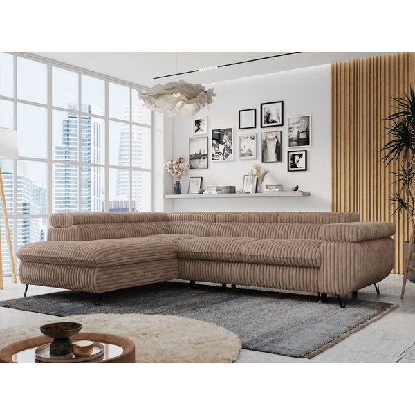 MKS MÖBEL Ecksofa PETER L, Set, Ecksofa L-form, HR35-Schaum, Wellenfederkern, Bettfunktion, Einstellbare Kopfstützen, Bettkasten