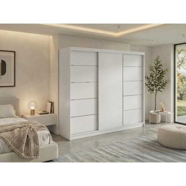 MKS MÖBEL Schiebetürenschrank MACEDONIA 240 (Set, Wäscheschrank, mit Einlegeböden) Schwebetürenschrank 240 cm, Platzsparend, optional Schubladen