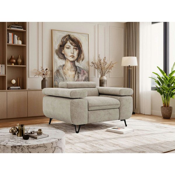 MKS MÖBEL Sofa PETER, Couch mit verstellbaren Armlehnen, 2-Sitzer Sofa, Wellenfedern