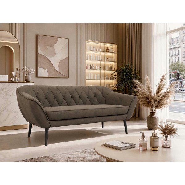 MKS MÖBEL Sofa PIRS, 3-Sitzer, Design mit Steppung, Wellenfederung, Scandi-Design, Füße wählbar