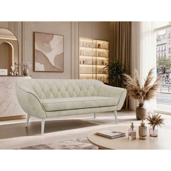 MKS MÖBEL Sofa PIRS, 3-Sitzer, Design mit Steppung, Wellenfederung, Scandi-Design, Füße wählbar