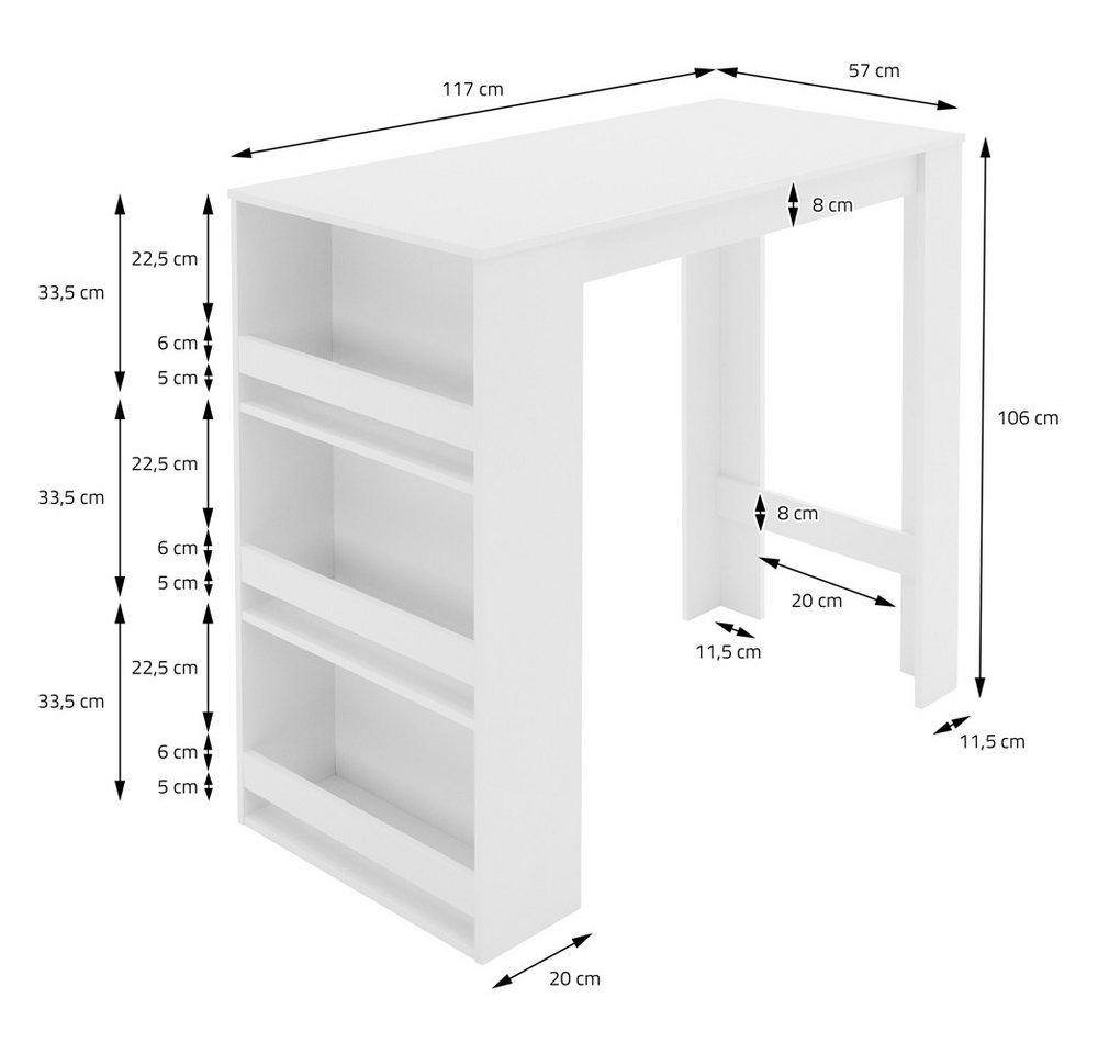 ML-DESIGN Bartisch Bistrotisch mit 3 Ablageflächen aus Holz Bartheke Küchenthe, Küchenbar Weiß Küchenbartisch Bartresen Schreibtisch Loungetisch – Bild 4 von 5