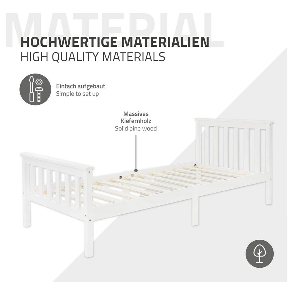 ML-DESIGN Bettgestell Holz Tagesbett, Jugend Einzelbett mit Kopf- & Fußteil, Holzbettgestell, Kinderbett, Bettrahmen Massivholz Bett Jugendbett Kiefer Weiß – Bild 5 von 5