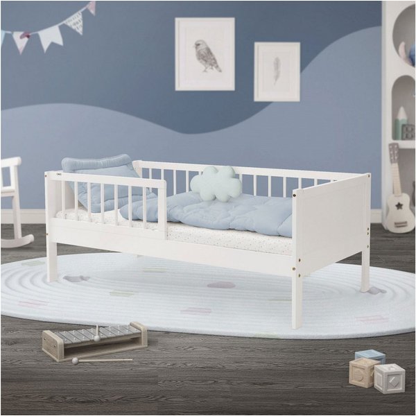 ML-DESIGN Jugendbett Bodenbett Juniorbett inkl. Lattenrost Einzelbett für Kinder Kinderbett, Junior-Bett mit Rausfallschutz Bettrahmen aus MDF / Kiefer