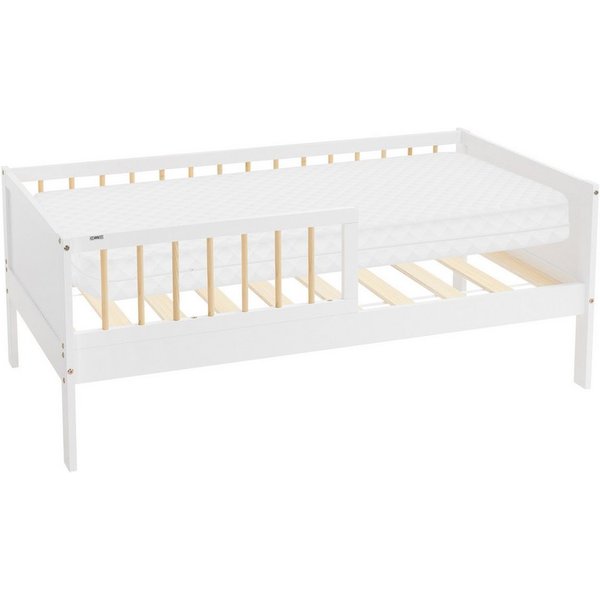 ML-DESIGN Jugendbett Bodenbett Juniorbett inkl. Lattenrost Einzelbett für Kinder Kinderbett, Junior-Bett mit Rausfallschutz & Matratze Bettrahmen aus MDF / Kief