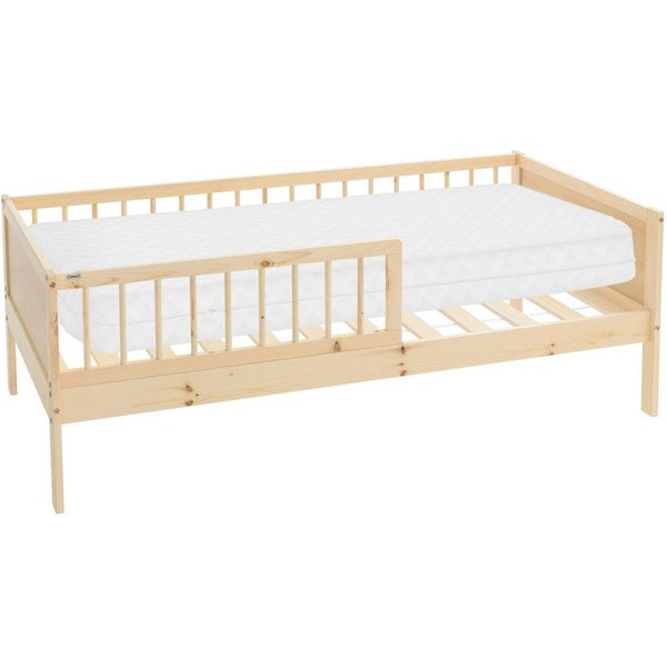 ML-DESIGN Jugendbett Bodenbett Juniorbett inkl. Lattenrost Einzelbett für Kinder Kinderbett, Junior-Bett mit Rausfallschutz & Matratze Bettrahmen aus MDF / Kief