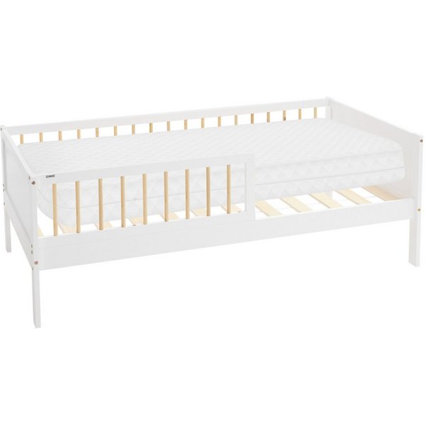 ML-DESIGN Jugendbett Bodenbett Juniorbett inkl. Lattenrost Einzelbett für Kinder Kinderbett, Junior-Bett mit Rausfallschutz & Matratze Bettrahmen aus MDF / Kief