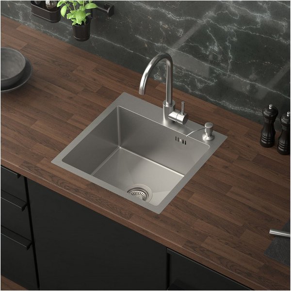 ML-DESIGN Küchenspüle Spülbecken aus Edelstahl, mit Ab- und Überlaufgarnitur & Siphon, 45/45 cm, Silber Einzelbecken Waschbecken Küche Spüle Edelstahlspüle
