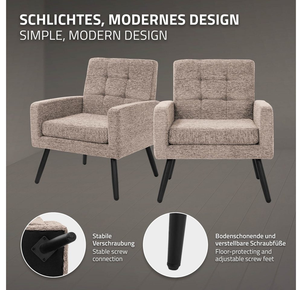 ML-DESIGN Loungesessel Sessel Wohnzimmer, Relaxsessel mit Armlehnen, Fernsehsessel Lesesessel, Polstersessel bis 150 kg, Stahlbeinen, 66,5 x 80 x 63,5 cm, Braun – Bild 3 von 5