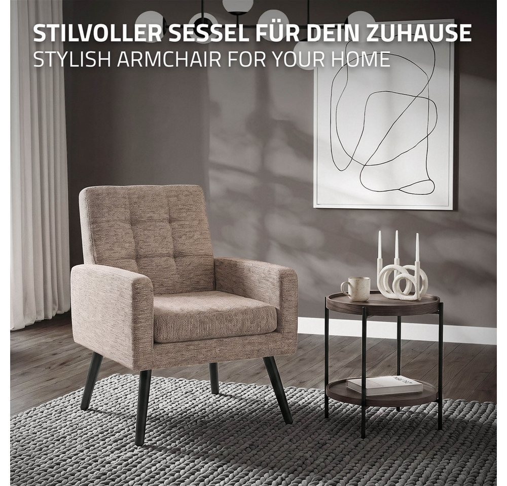 ML-DESIGN Loungesessel Sessel Wohnzimmer, Relaxsessel mit Armlehnen, Fernsehsessel Lesesessel, Polstersessel bis 150 kg, Stahlbeinen, 66,5 x 80 x 63,5 cm, Braun – Bild 5 von 5